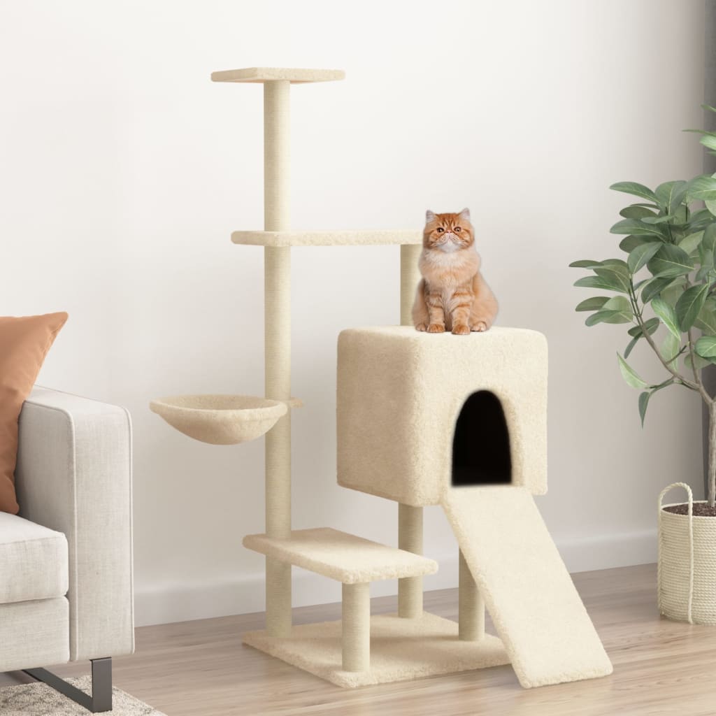 Cat climbing tree with sisal scratching posts cream 130.5 cm