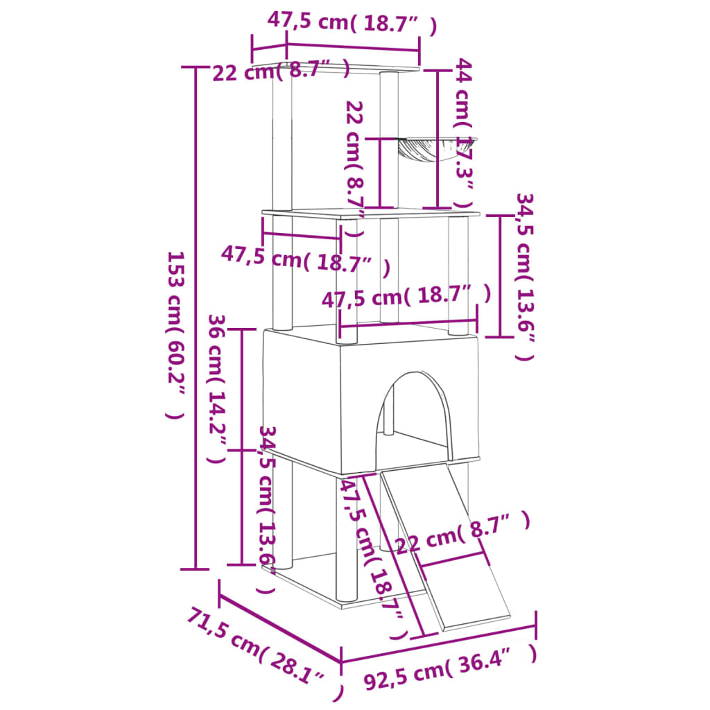 Kissan kiipeilypuu sisal- raapimispylväillä tummanharmaa 153 cm