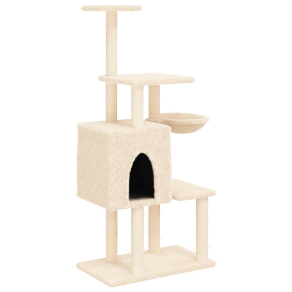 Cat climbing tree with sisal scratching posts cream 131 cm