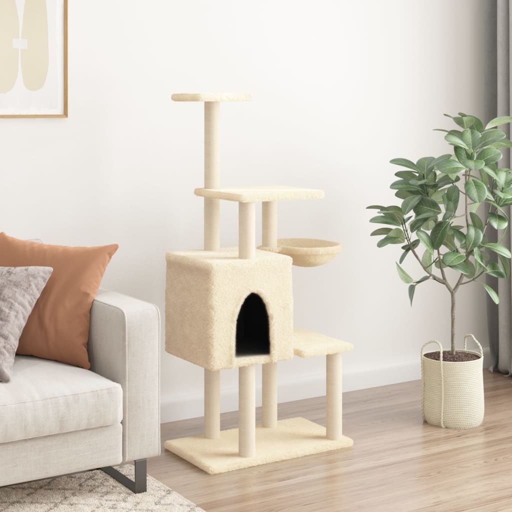 Cat climbing tree with sisal scratching posts cream 131 cm