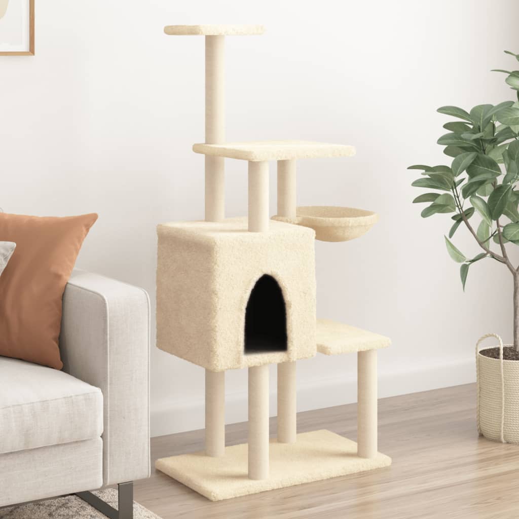 Cat climbing tree with sisal scratching posts cream 131 cm