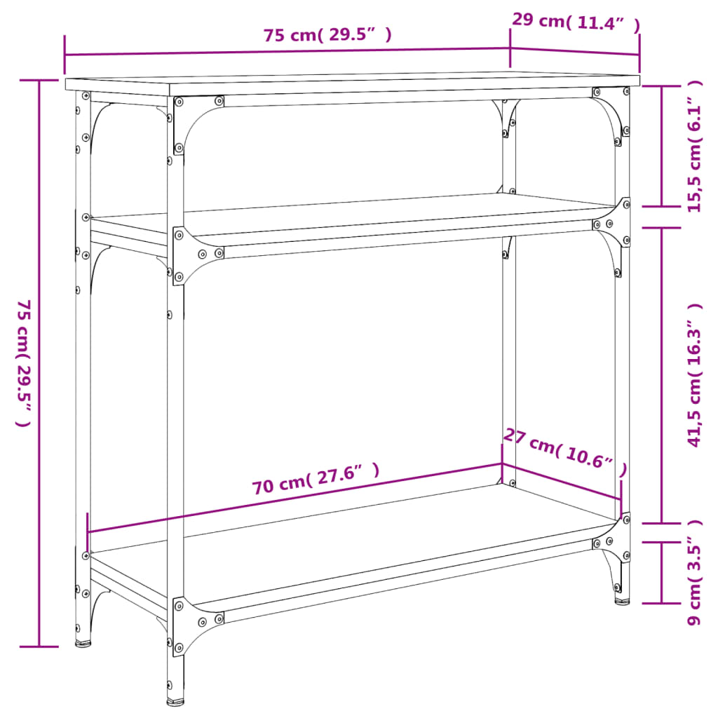 Konsolipöytä musta 75x29x75 cm tekninen puu