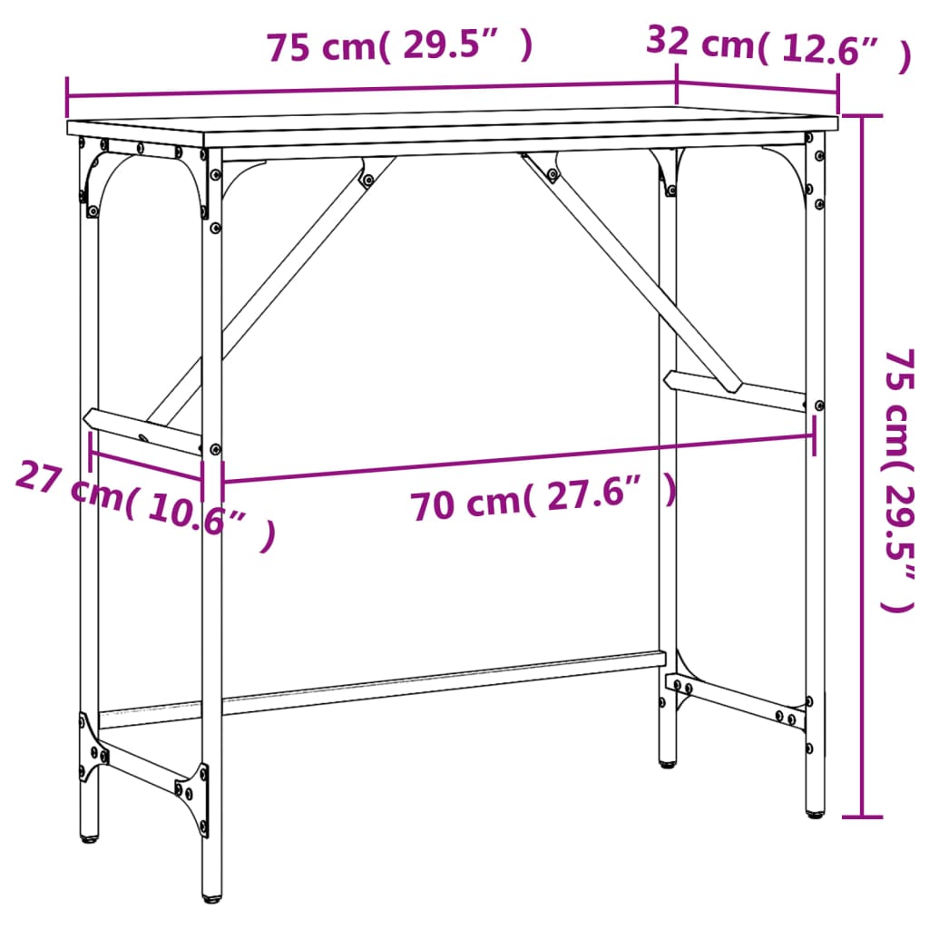 Konsolipöytä musta 75x32x75 cm tekninen puu