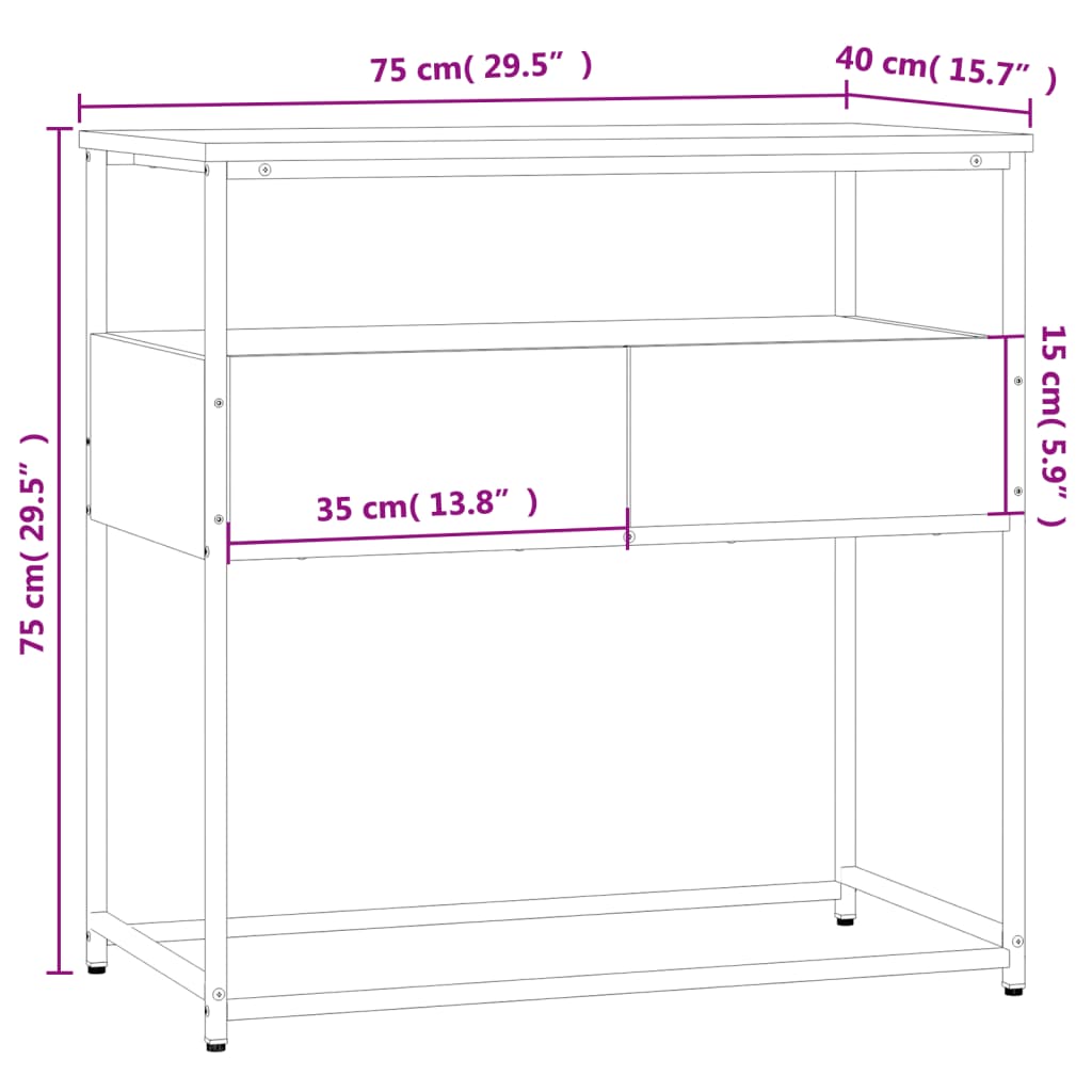 Konsolipöytä musta 75x40x75 cm tekninen puu