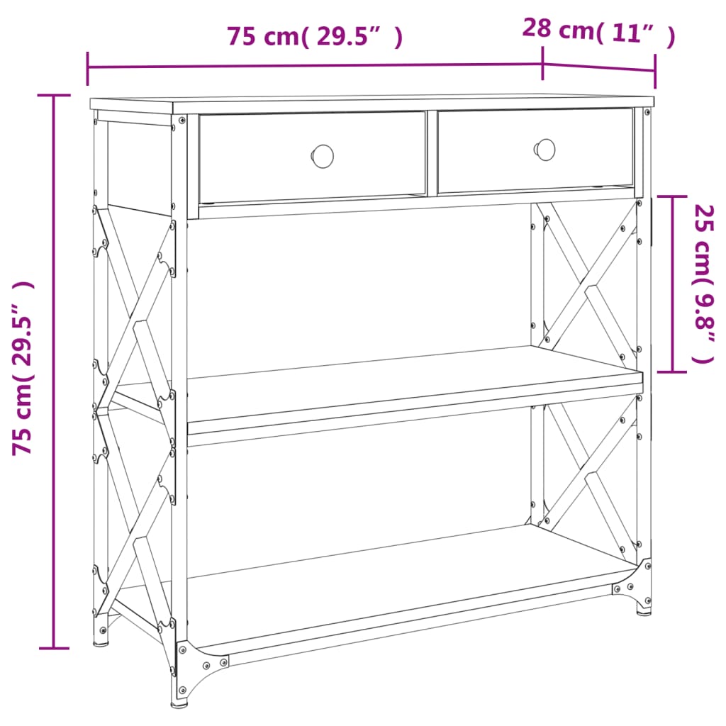 Konsolipöytä musta 75x28x75 cm tekninen puu