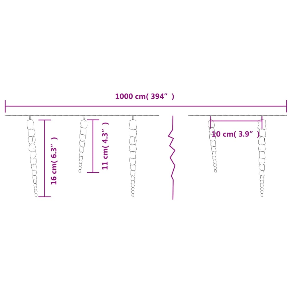 Jääpuikko jouluvalo 100 LED-valoa lämmin valk. 10 m akryyli PVC