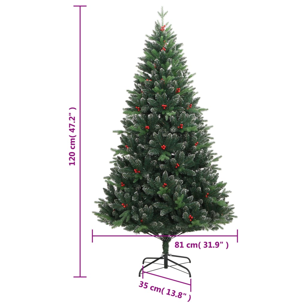 Tekojoulukuusi saranoilla ja punaisilla marjoilla 120 cm