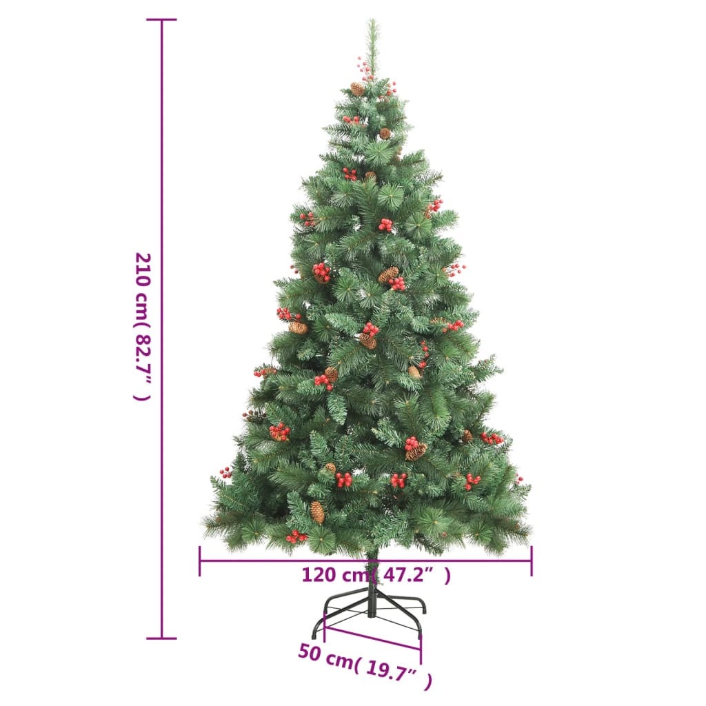 Tekojoulukuusi saranoilla, kävyillä ja marjoilla 210 cm