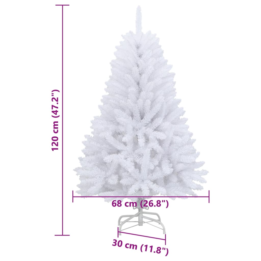 Tekojoulukuusi saranoilla ja jalustalla valkoinen 120 cm