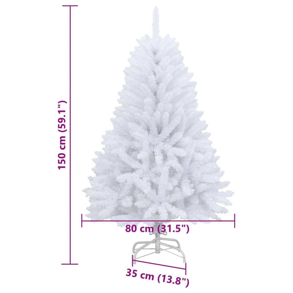 Tekojoulukuusi saranoilla ja jalustalla valkoinen 150 cm