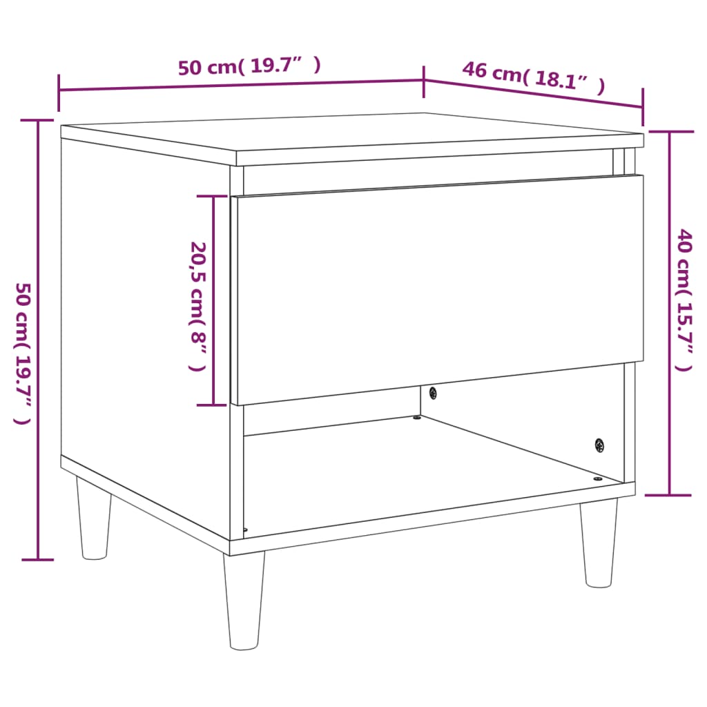 Yöpöydät 2 kpl musta 50x46x50 cm tekninen puu