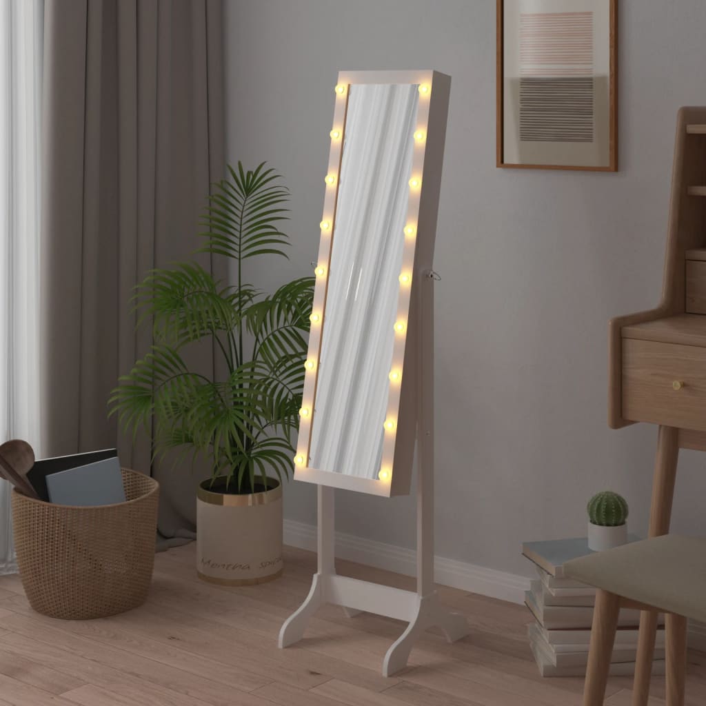 Vapaasti seisova peili LED-valoilla valkoinen 34x37x146 cm