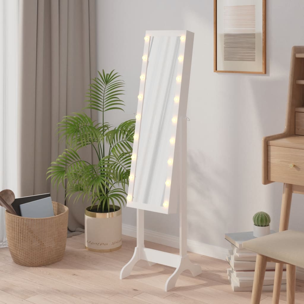 Vapaasti seisova peili LED-valoilla valkoinen 34x37x146 cm