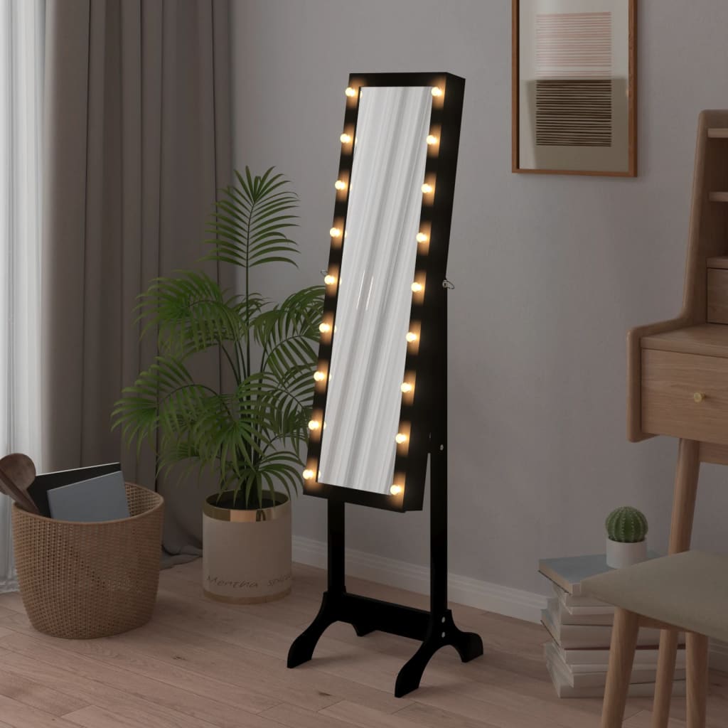 Vapaasti seisova peili LED-valoilla musta 34x37x146 cm