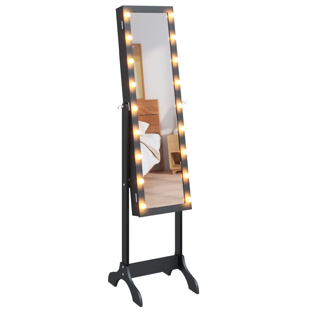 Vapaasti seisova peili LED-valoilla musta 34x37x146 cm