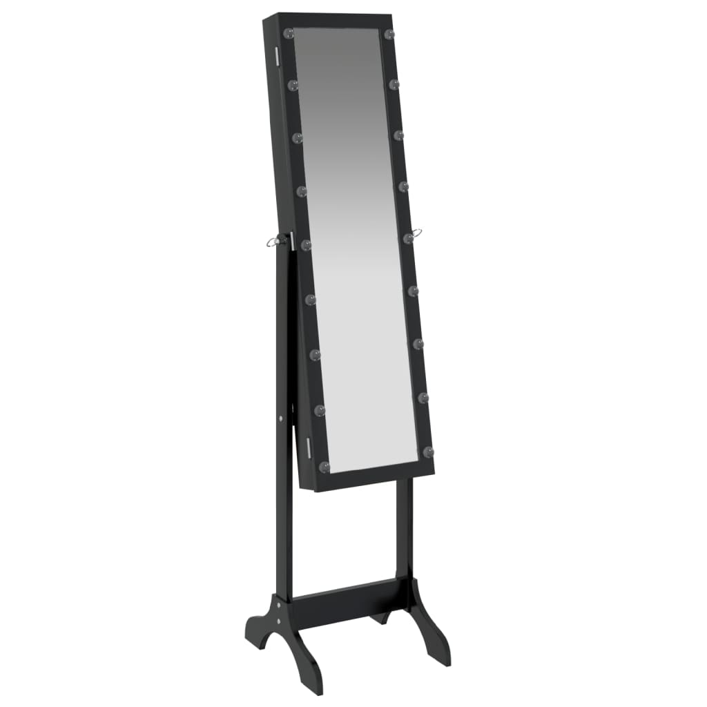 Vapaasti seisova peili LED-valoilla musta 34x37x146 cm