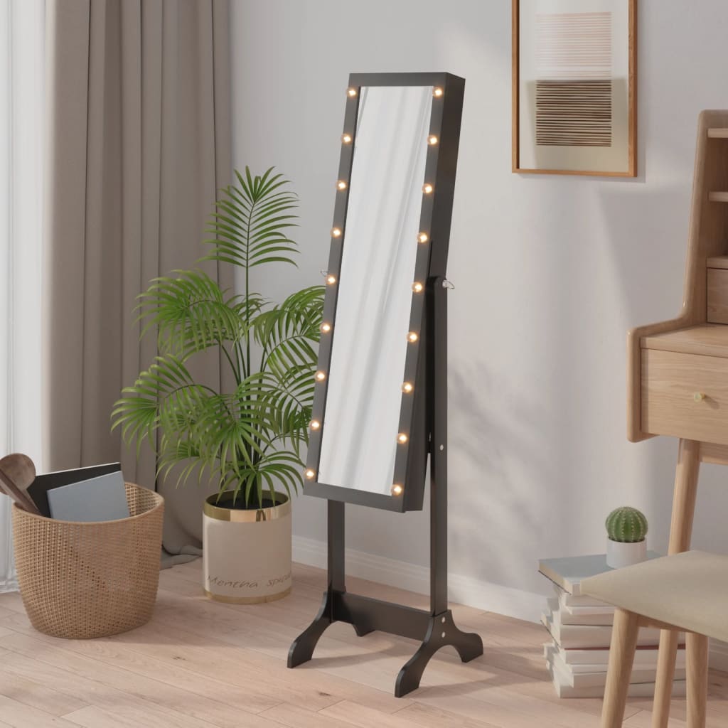 Vapaasti seisova peili LED-valoilla musta 34x37x146 cm