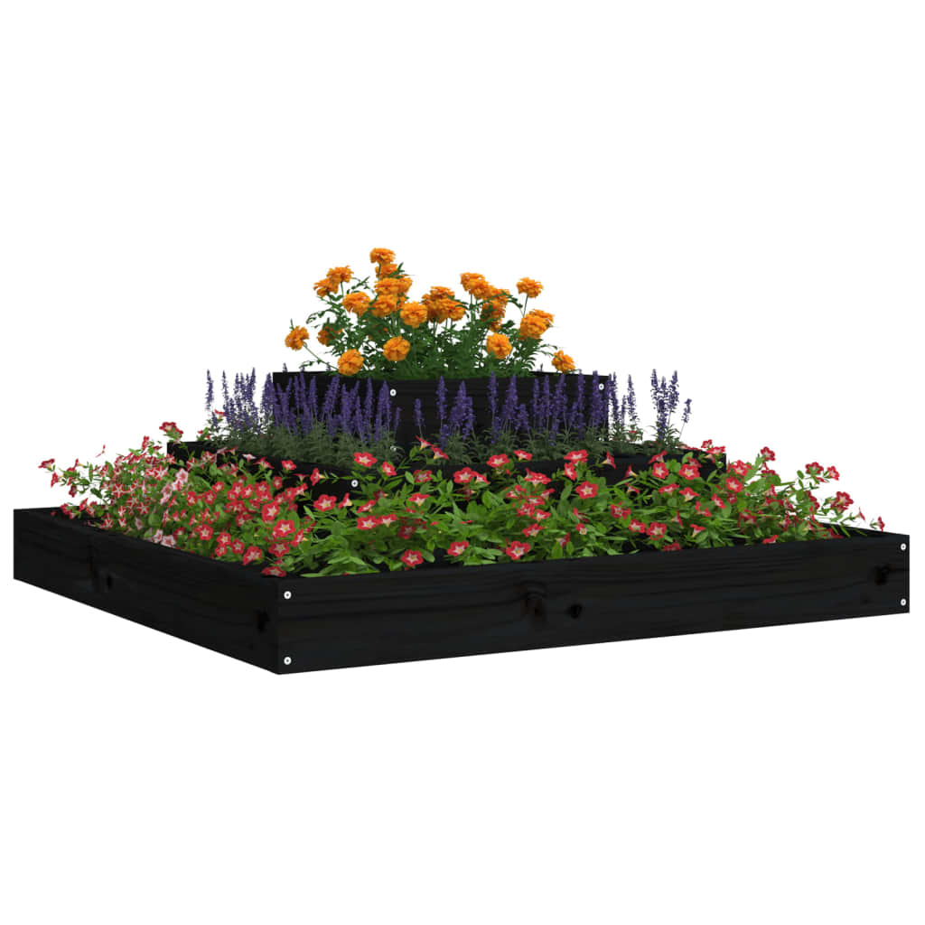 Blumenkasten schwarz 80x80x27 cm massive Kiefer