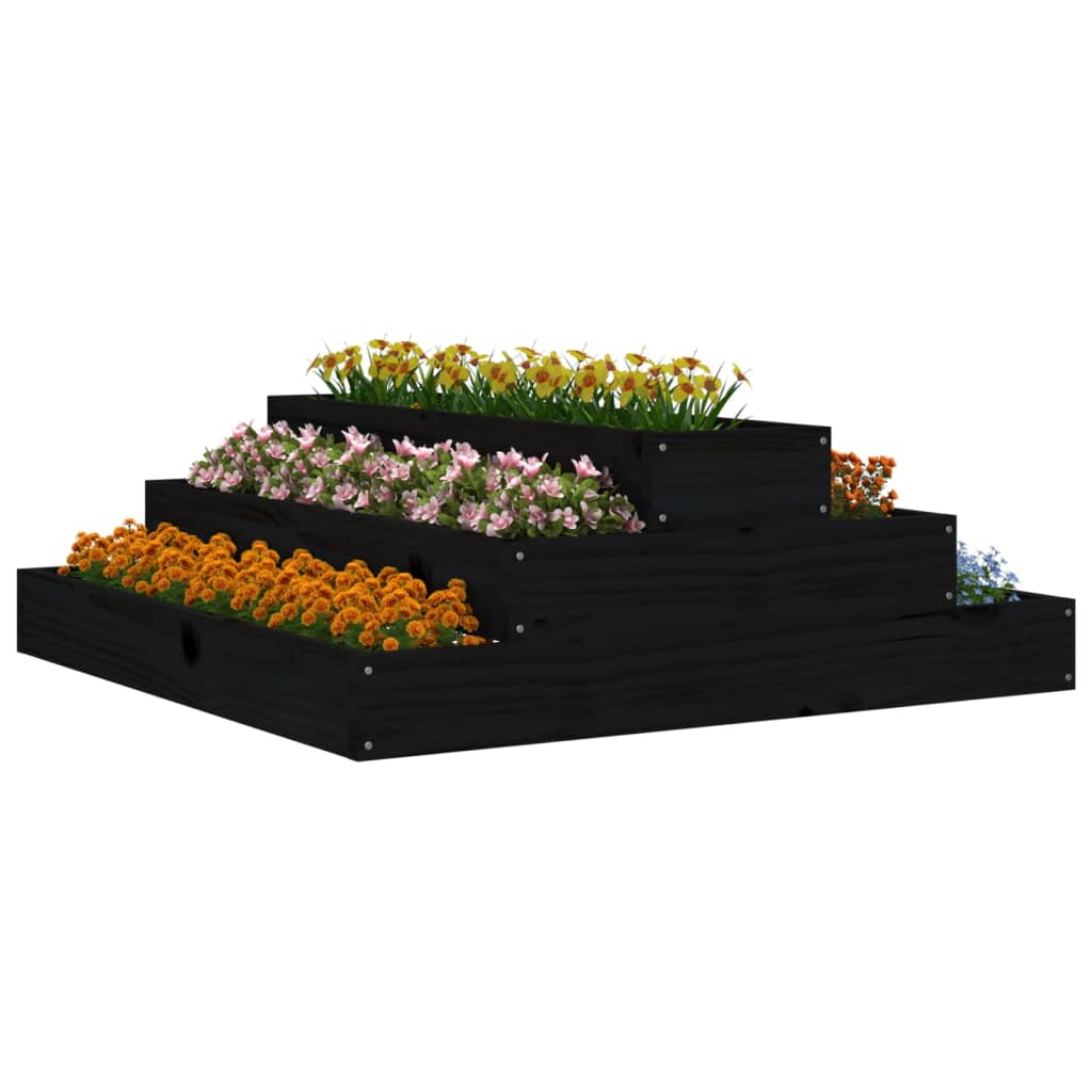 Blumenkasten schwarz 80x80x27 cm massive Kiefer