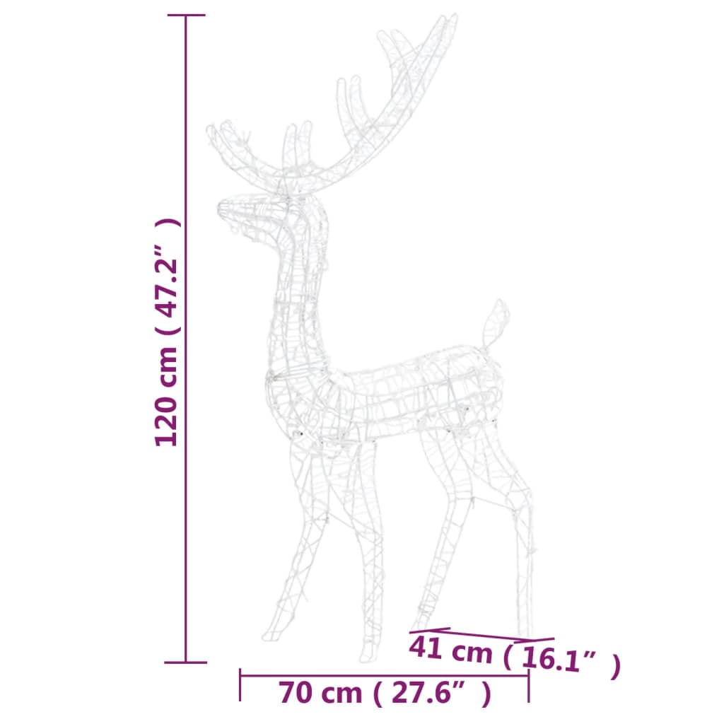 Porojoulukoristeet akryyli 2 kpl 120 cm lämmin valkoinen