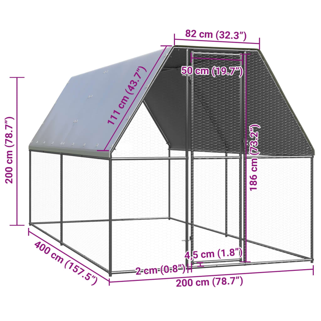 Ulkotilan kanahäkki 2x4x2 m galvanoitu teräs