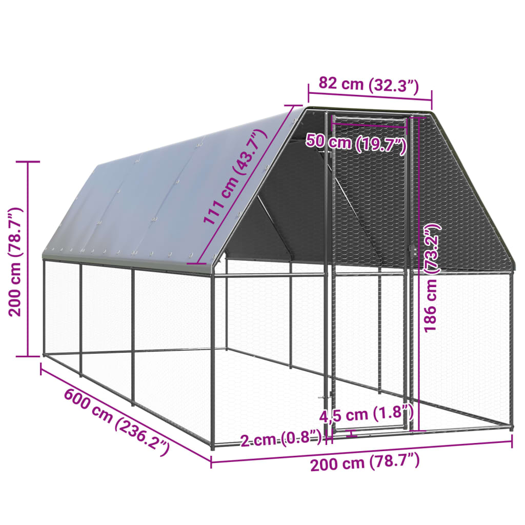 Ulkotilan kanahäkki 2x6x2 m galvanoitu teräs