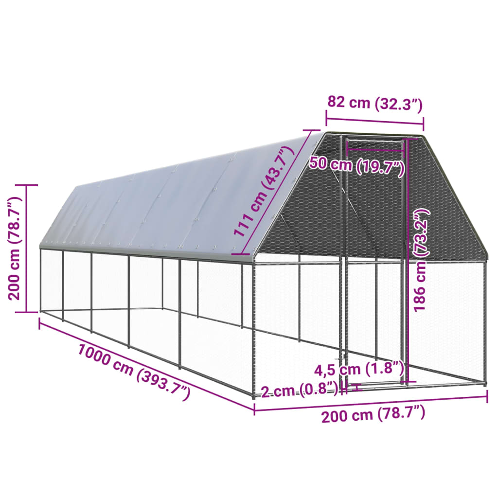 Ulkotilan kanahäkki 2x10x2 m galvanoitu teräs