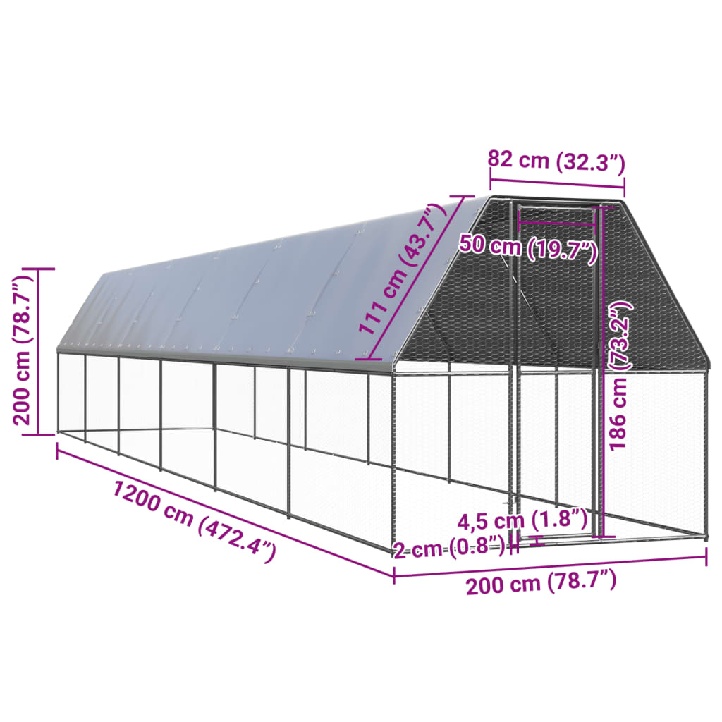 Ulkotilan kanahäkki 2x12x2 m galvanoitu teräs