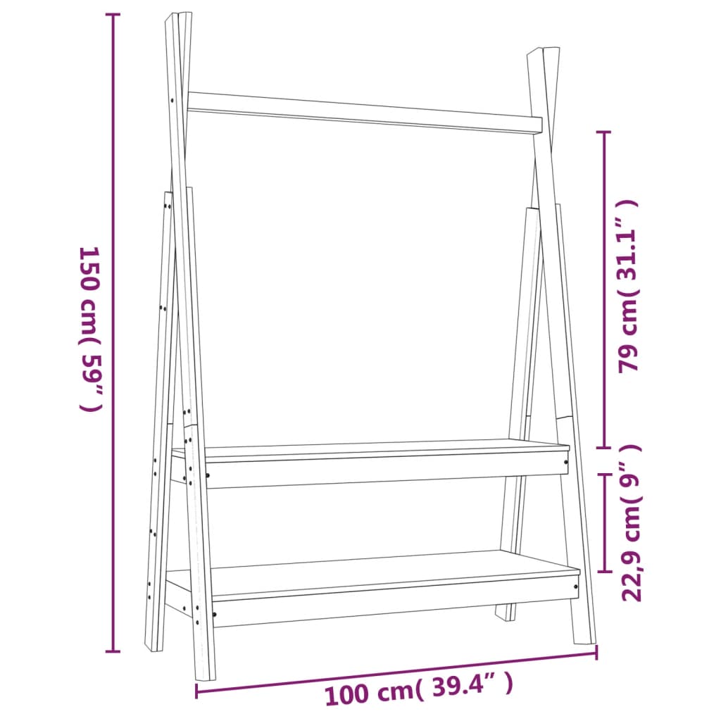 Vaateteline 100x45,5x150 cm täysi mänty