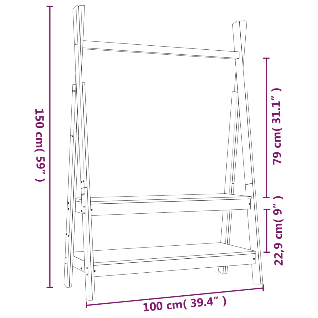 Vaateteline valkoinen 100x45,5x150 cm täysi mänty