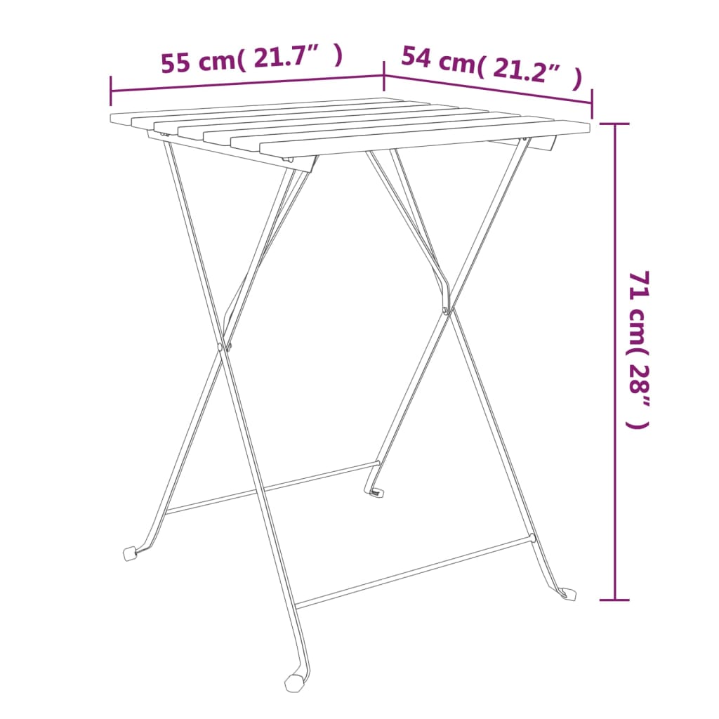 Kokoontaitettava bistropöytä 55x54x71 cm täysi tiikki ja teräs