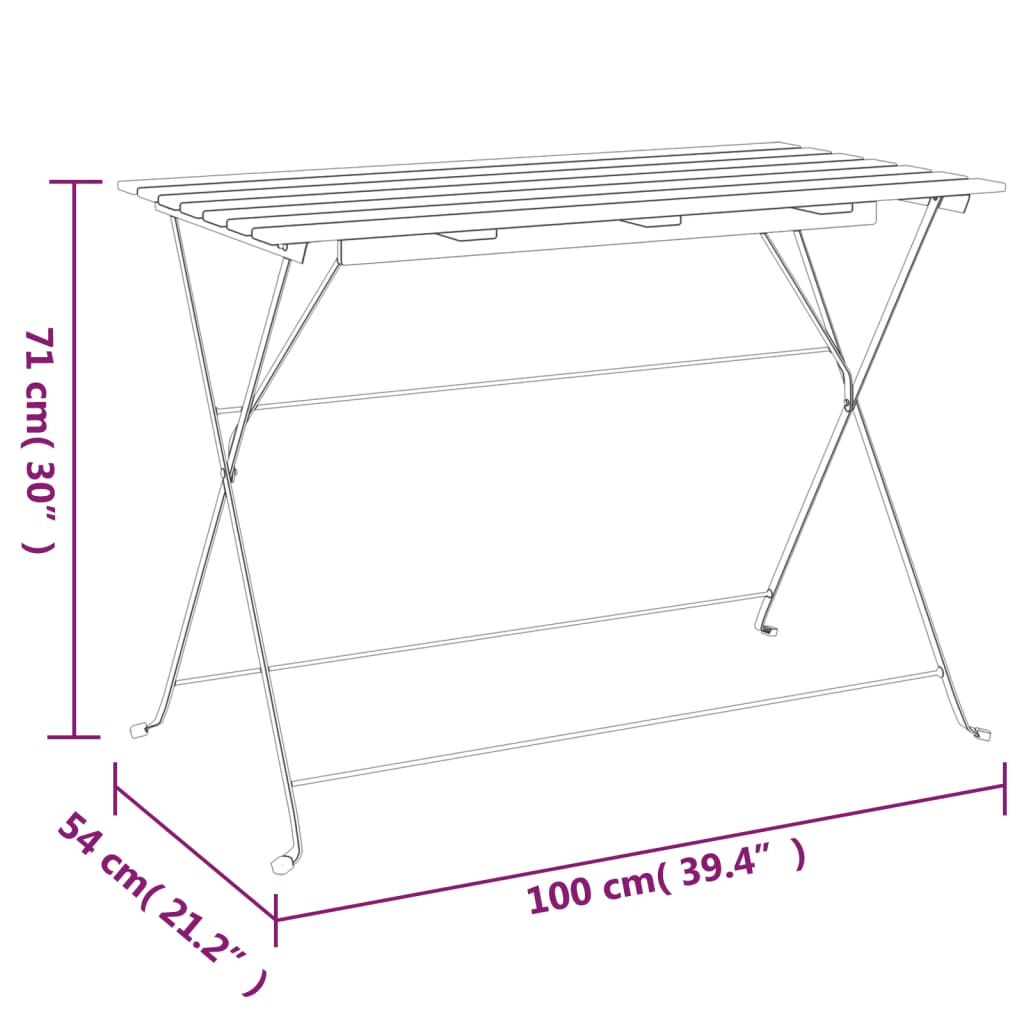 Kokoontaitettava bistropöytä 100x54x71 cm akasiapuu ja teräs