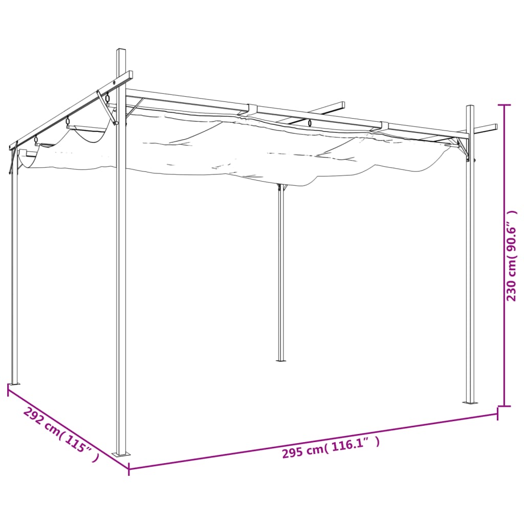 Pergola sisäänvedettävä katto antrasiitti 295x292x230 cm