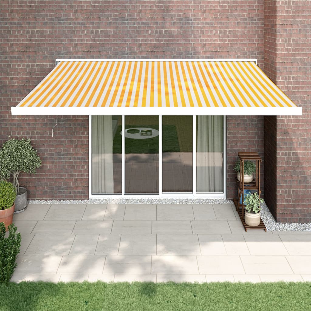 Retractable awning yellow and white 4.5x3 m fabric/aluminum