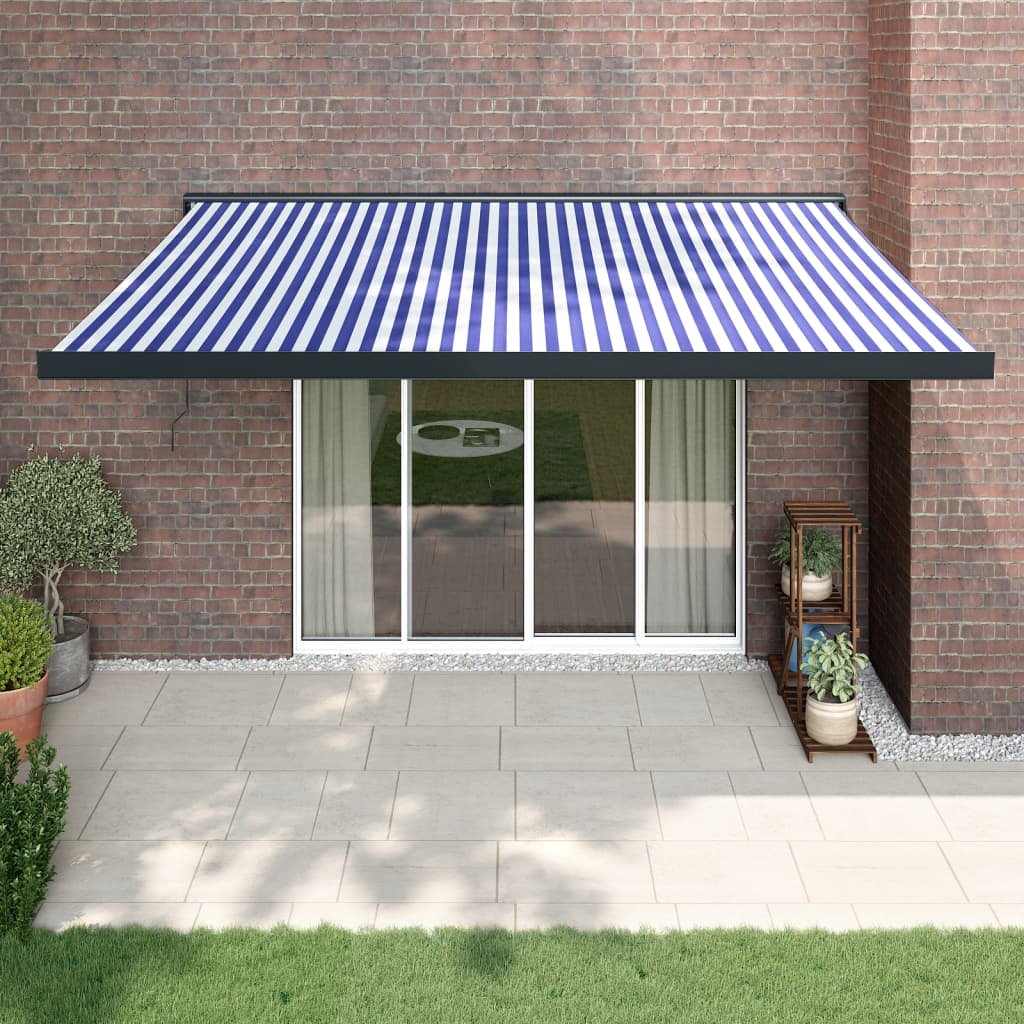 Retractable awning blue and white 4.5x3 m fabric/aluminum