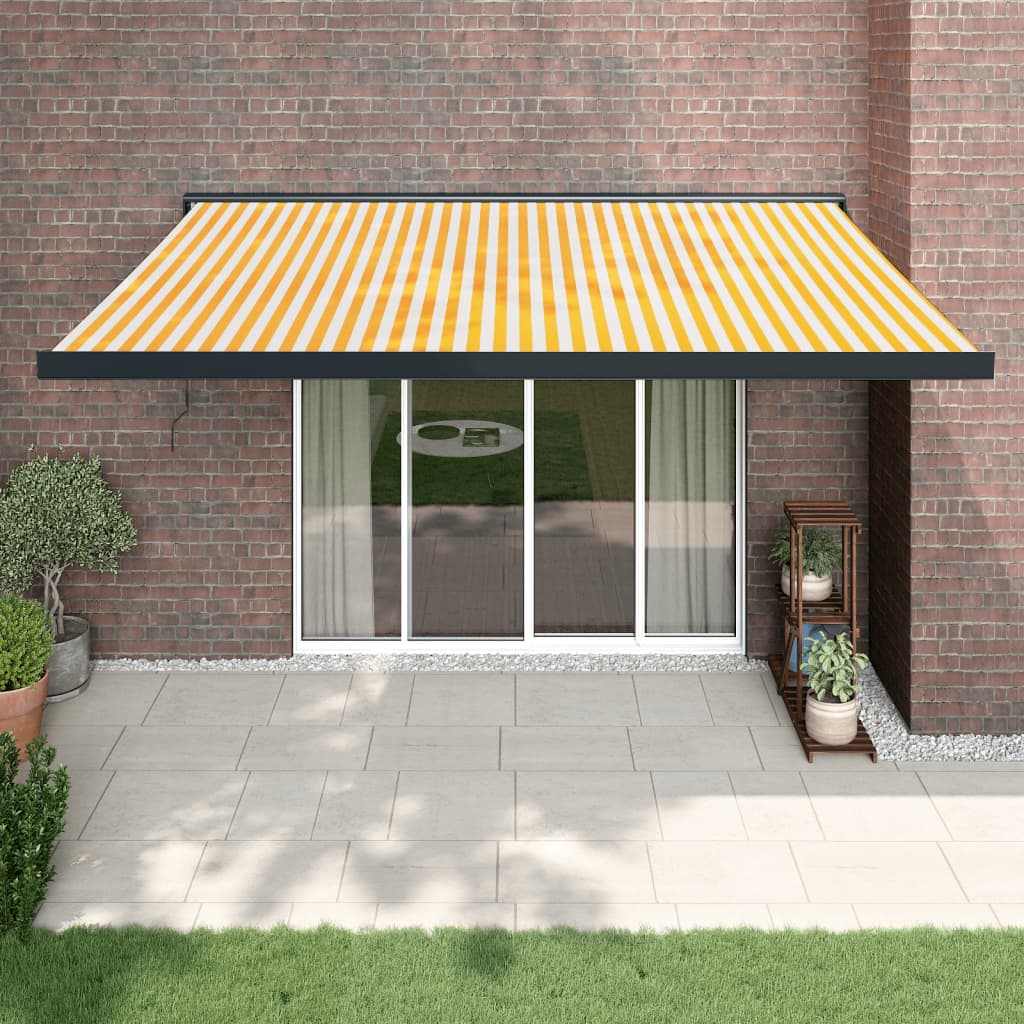 Retractable awning yellow and white 4x3 m fabric/aluminum