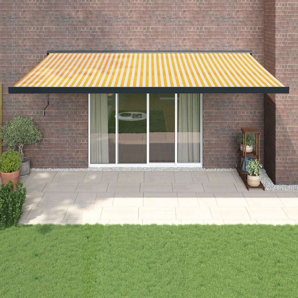 Retractable awning yellow and white 5x3 m fabric/aluminum