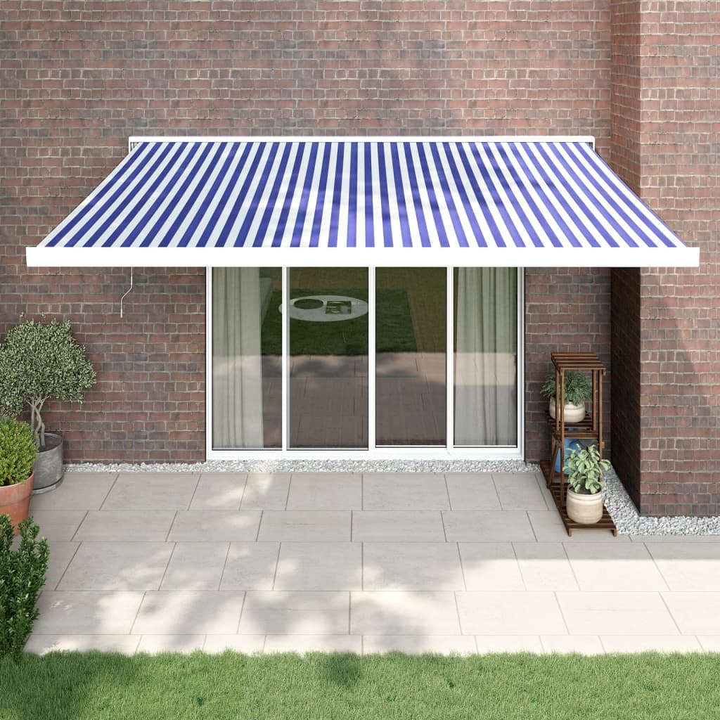 Retractable awning blue and white 4.5x3 m fabric/aluminum