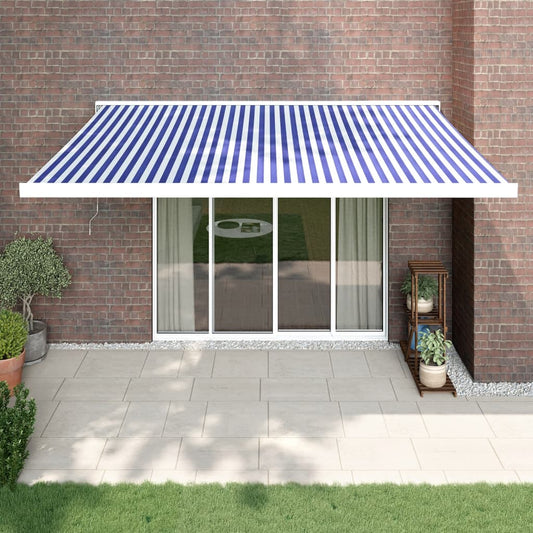 Retractable awning blue and white 4.5x3 m fabric/aluminum