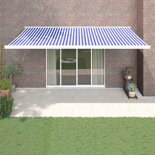 Retractable awning blue and white 5x3 m fabric/aluminum