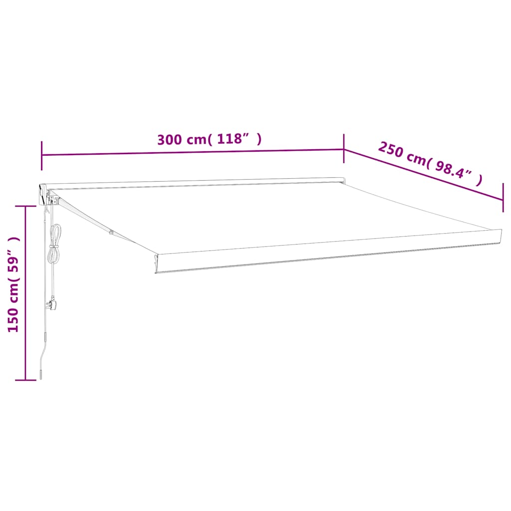 Retractable awning yellow and white 3x2.5 m fabric/aluminum