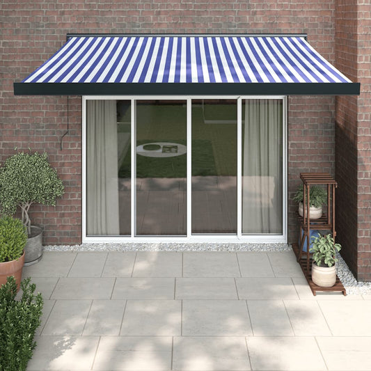 Retractable awning blue and white 3x2.5 m fabric/aluminum