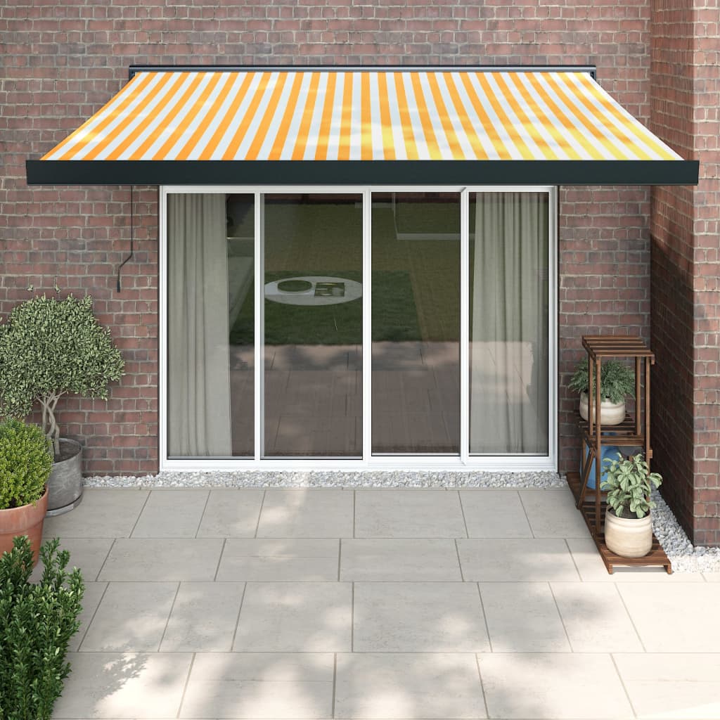 Retractable awning yellow and white 3.5x2.5 m fabric/aluminum