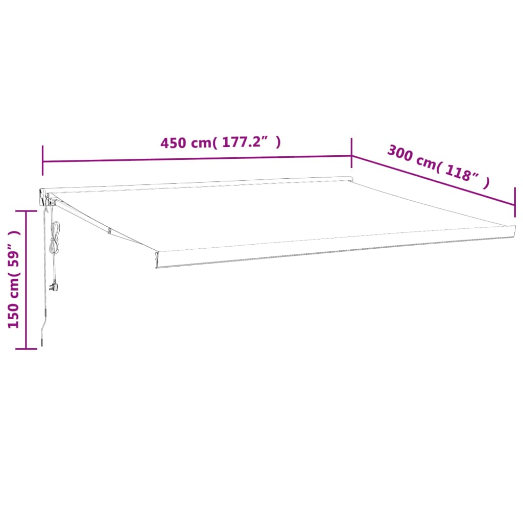 Retractable awning yellow and white 4.5x3 m fabric/aluminum