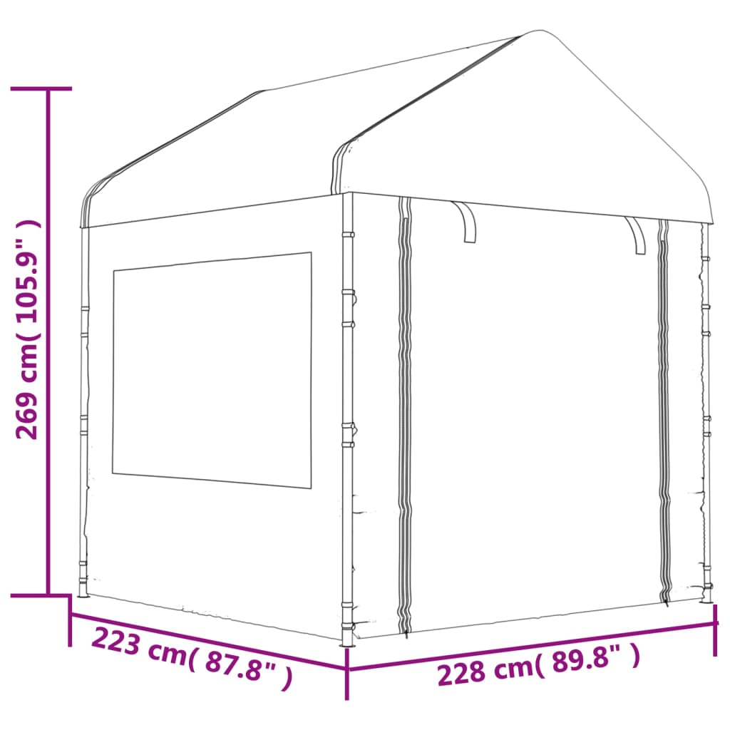 Huvimaja katolla valkoinen 2,28x2,23x2,69 m polyeteeni