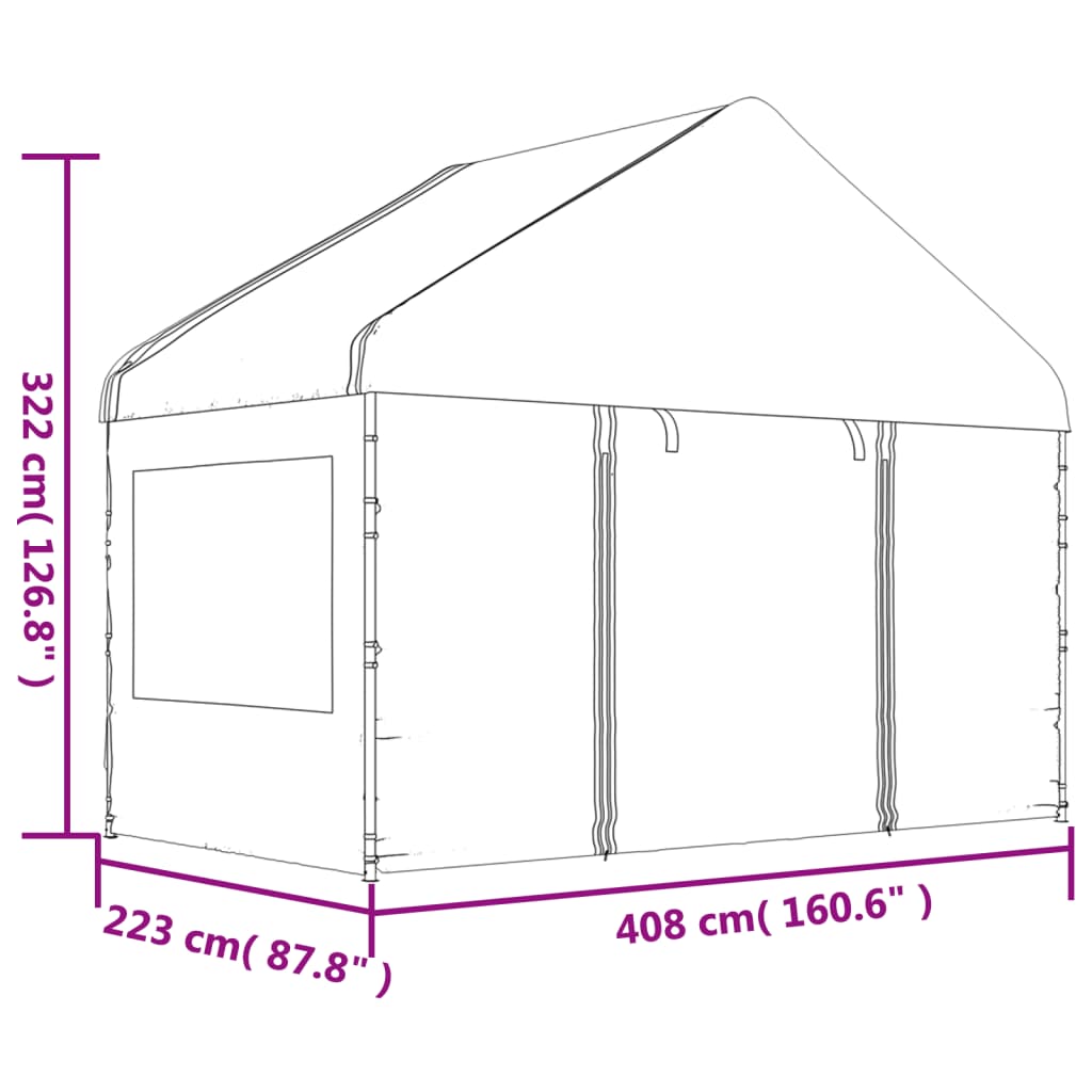 Huvimaja katolla valkoinen 4,08x2,23x3,22 m polyeteeni