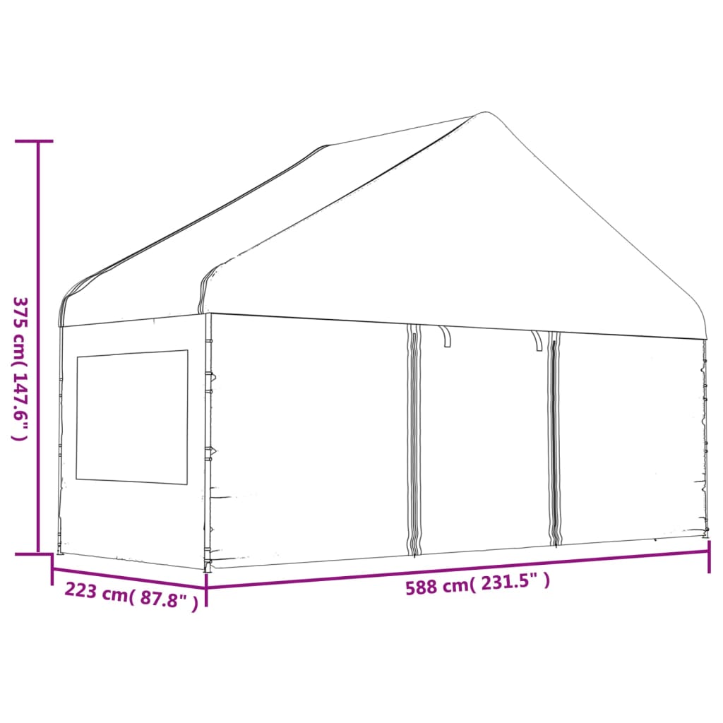 Huvimaja katolla valkoinen 5,88x2,23x3,75 m polyeteeni