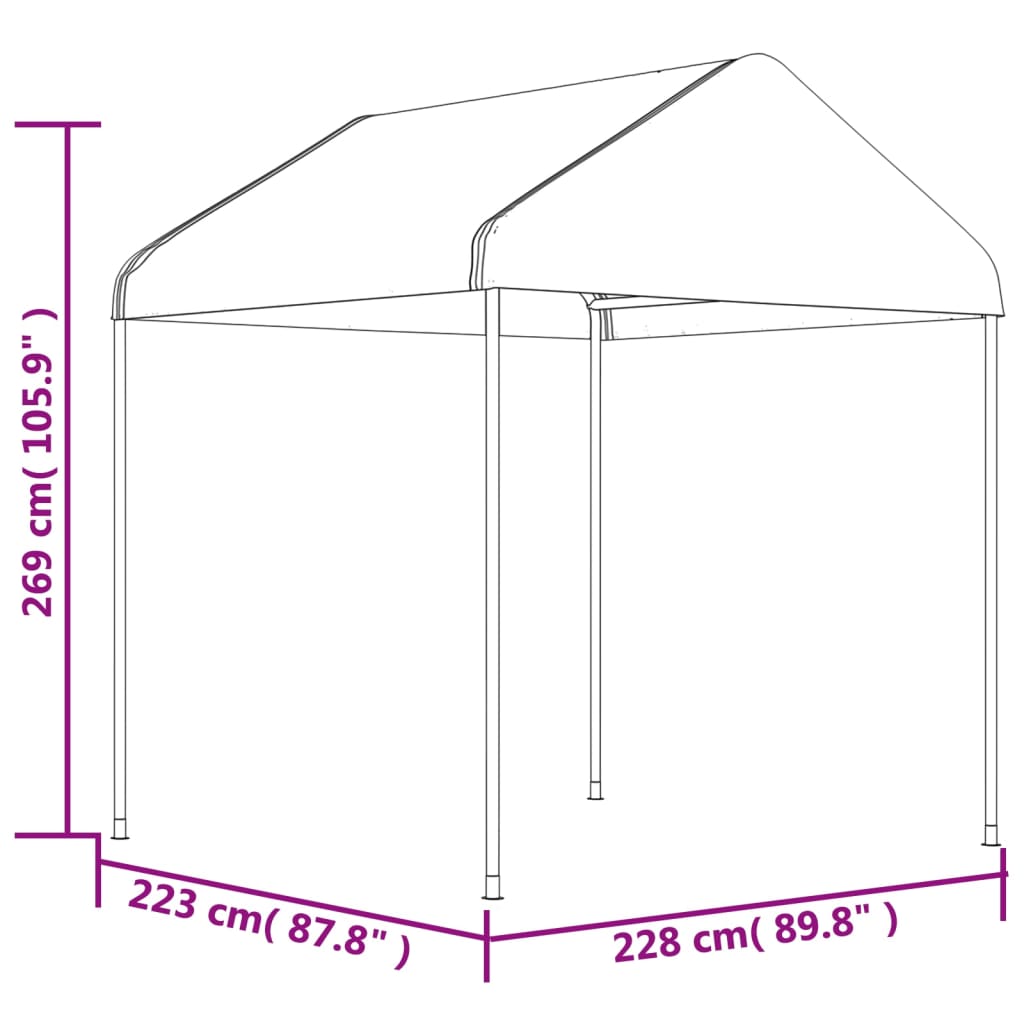 Huvimaja katolla valkoinen 2,28x2,23x2,69 m polyeteeni