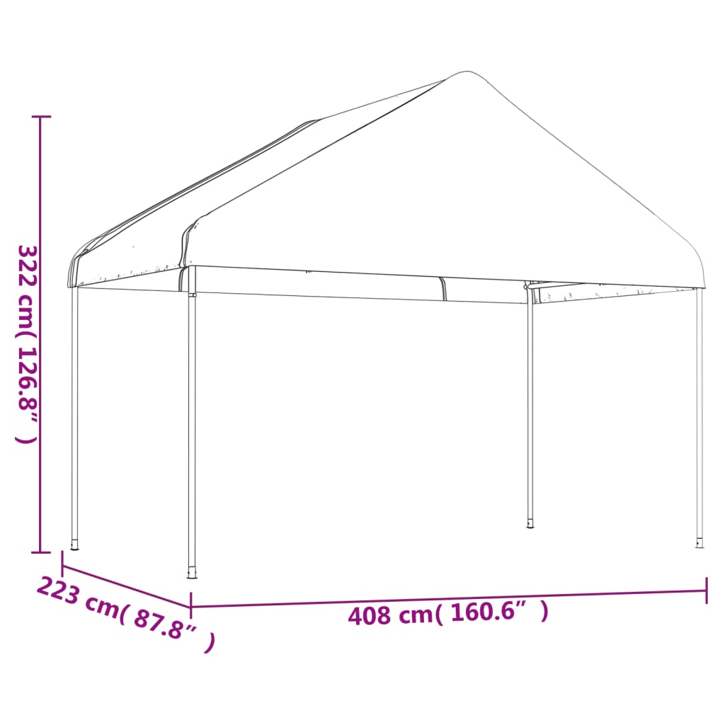 vidaXL Huvimaja katolla valkoinen 4,08x2,23x3,22 m polyeteeni