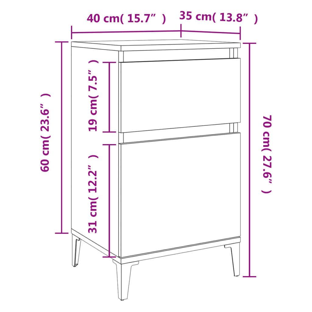 Yöpöydät 2 kpl ruskea tammi 40x35x70